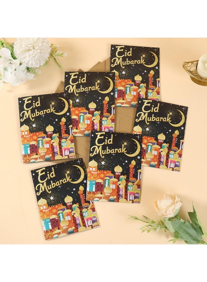 مجموعة بطاقات تهنئة عيد مبارك مكونة من 6 قطع، تصميمات مسجد، بطاقات رمضان سوداء مع مغلفات، تشكيلة بطاقات فارغة، هدايا تهنئة للعطلات الدينية لمستلزمات تزيين الحفلات الإسلامية الإسلامية - Image 3